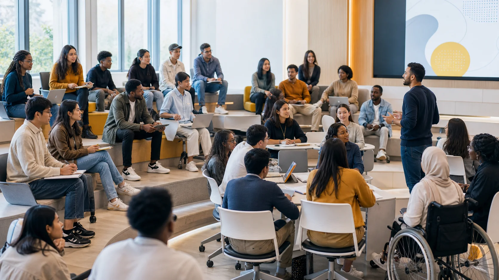 Learners and educators participating in a collaborative university class